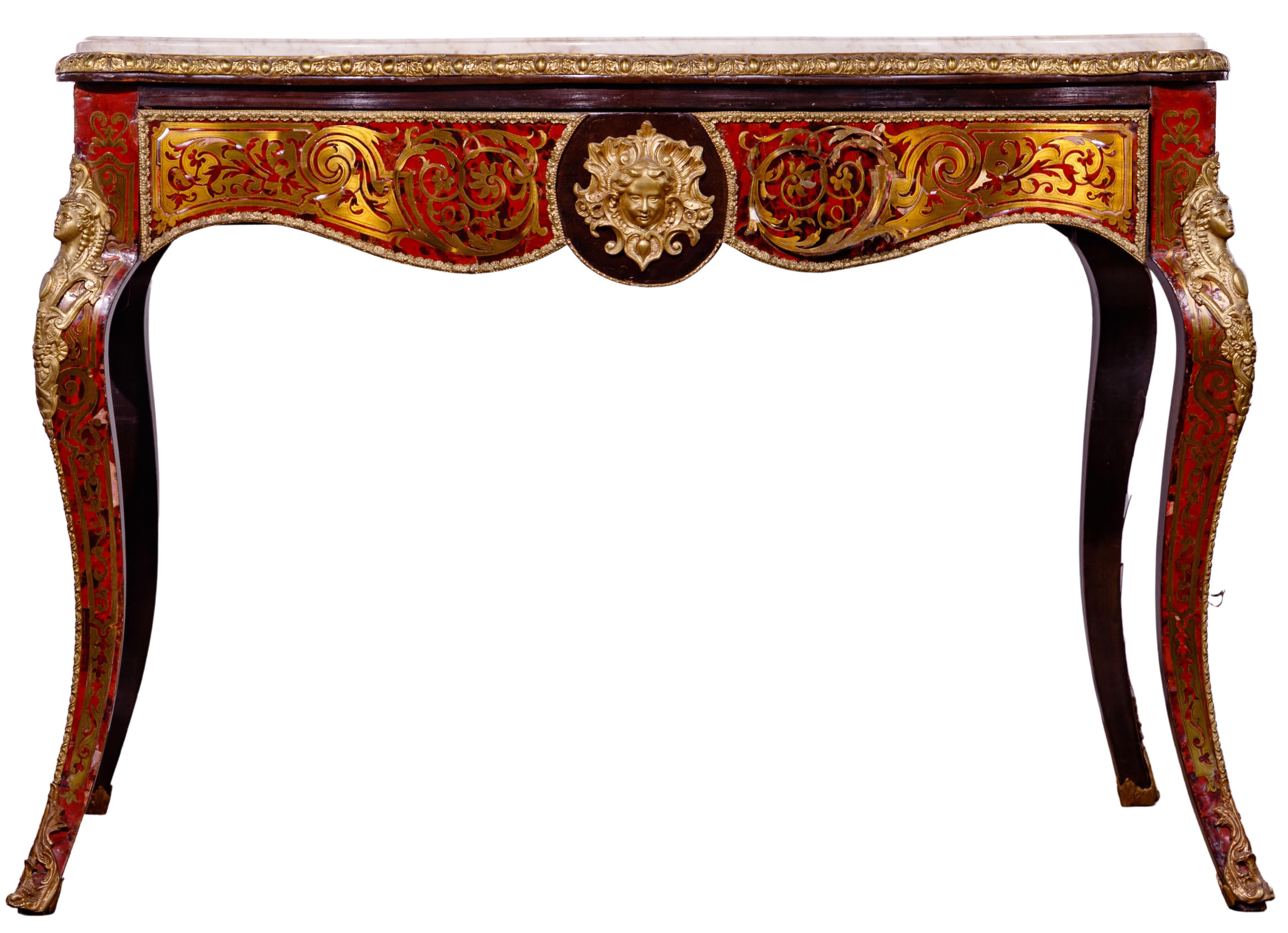 Boulle Style Marble Top Hall Table