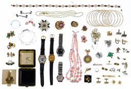 Gold and Costume Wristwatch and Jewelry Assortment