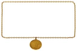 1895 $20 Double Eagle Gold Coin on 14k Yellow Gold Necklace