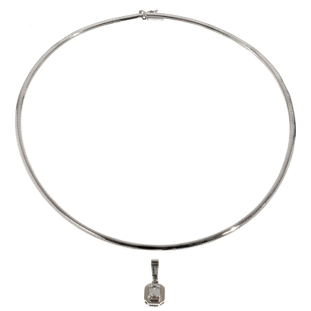 14k White Gold Omega Necklace and Diamond Pendant