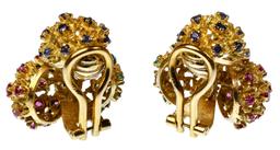 18k Yellow Gold and Semi-Precious Gemstone Clip Earrings
