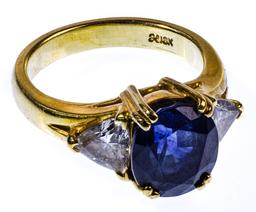 18k Yellow Gold, Sapphire and Diamond Ring