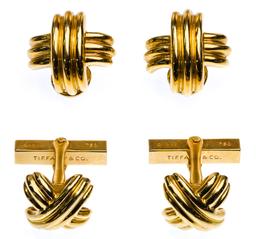 Tiffany & Co 18k Yellow Gold 'X' Earring and Cufflink Sets