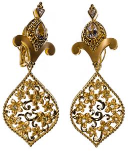 Paula Crevoshay 18k Yellow Gold and Gemstone Clip-on Earring Set