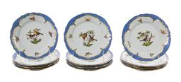 Herend Rothschild Bird Blue Bread and Butter Plates