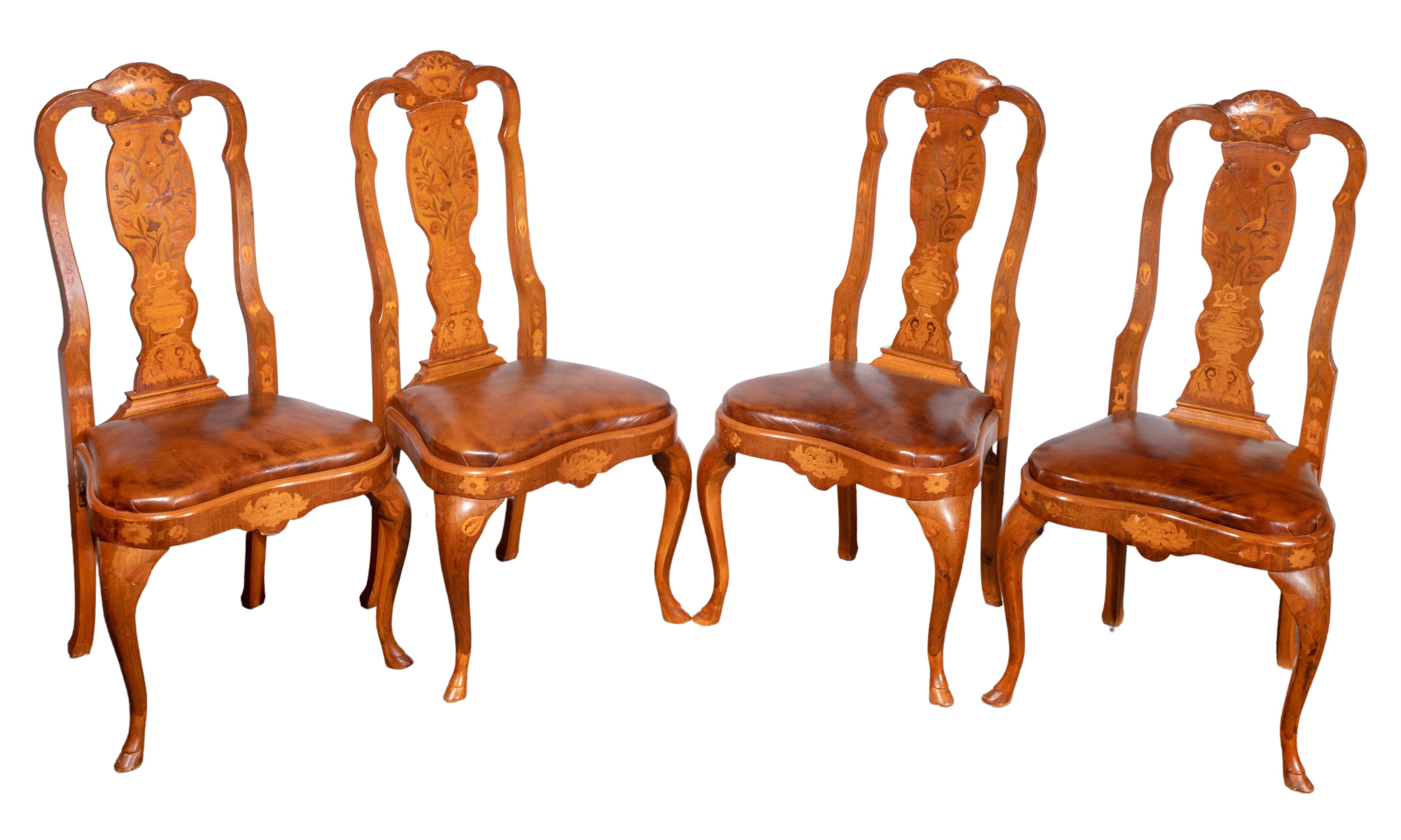 Dutch Marquetry Fruitwood Dining Chair Collection