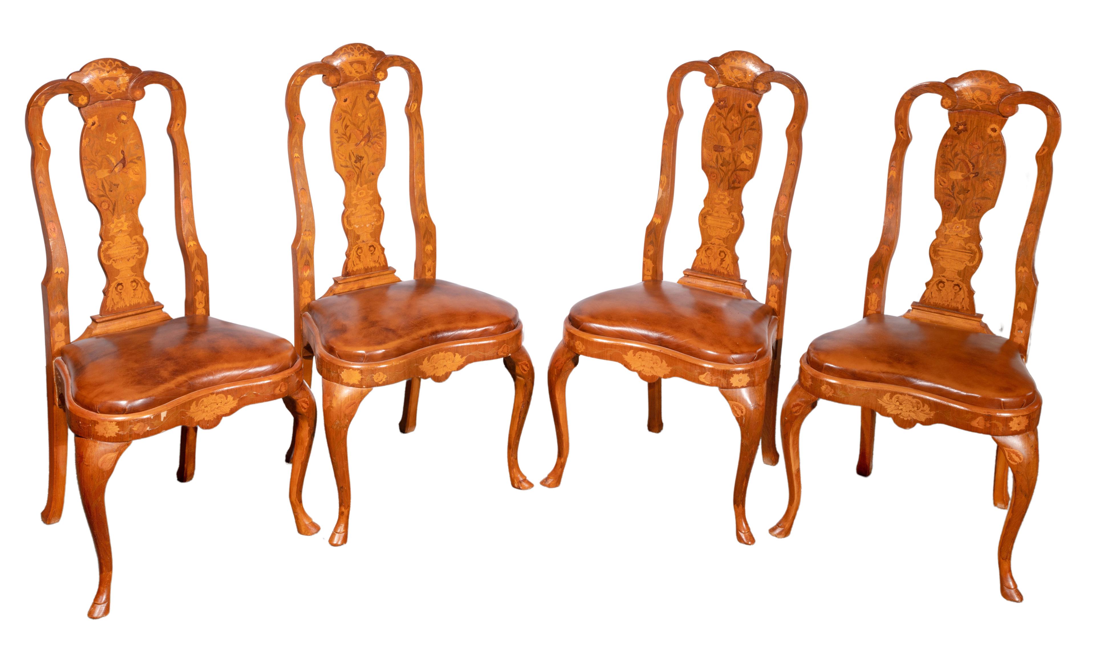 Dutch Marquetry Fruitwood Dining Chair Collection