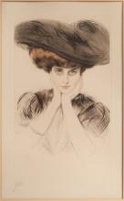Paul Cesar Helleu (French, 1859-1927) 'Femme au Chapeau' Color Drypoint