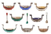 Norwegian Silver Viking Ship Salt Cellar Assortment