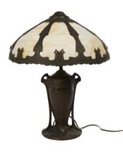 Arts and Craft Style Slag Glass Shade Table Lamp