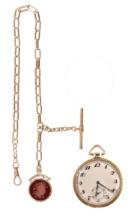 International Watch 18k Yellow Gold Case Pocket Watch on 14k Gold Chain