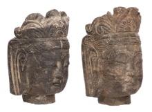 Chinese Guanyin Hand Carved Stone Busts