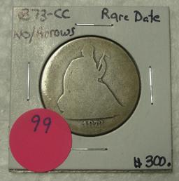 1873-CC SEATED LIBERTY HALF DOLLAR - NO ARROWS