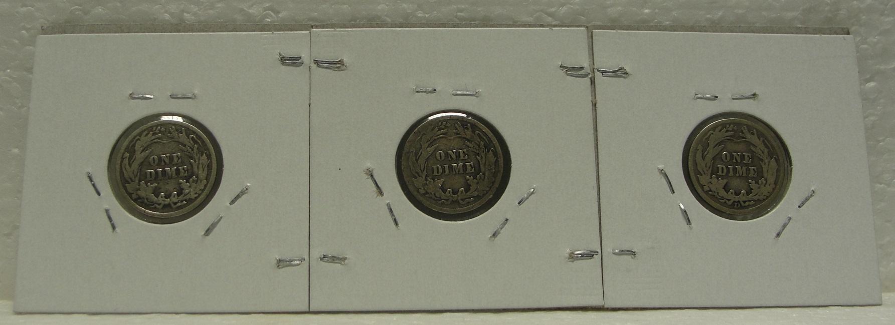 1902, 1904, 1912-D BARBER DIMES - 3 TIMES MONEY