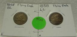 1858 SMALL LETTERS, 1858 LARGE LETTERS FLYING EAGLE CENTS - 2 TIMES MONEY