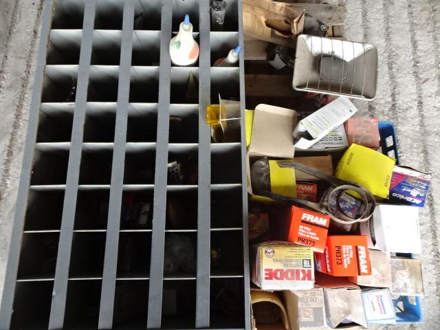 BOLT BIN W/ CONTENTS, ASSORTED FILTERS