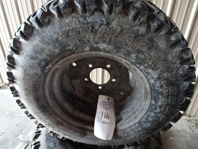 SET OF 4 LOW USE KUBOTA UTV. TAKE OFF MTD. TIRES, 350 MAG OFF ROAD 25X10”00-12NHS OTR TIRES MTD. ON