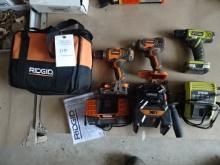 RIGID 18 VOLT & RYOBI 12V. LITHIUM CORDLESS SET