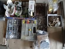 SKID OF NUTS, BOLTS, NAILS, 10 N.O.S GREASE-O-MATIC SWIVEL GREASE GUN TIPS, NEW ROLLER CHAIN