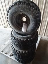 SET OF 4 LOW USE KUBOTA UTV. TAKE OFF MTD. TIRES, 350 MAG OFF ROAD 25X10”00-12NHS OTR TIRES MTD. ON