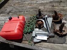 (7) ASSORTED BOAT ANCHORS W/ POLY BOAT GAS TANK