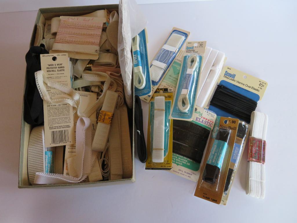 Large sewing lot of trims, binding fasteners, elastic, see images