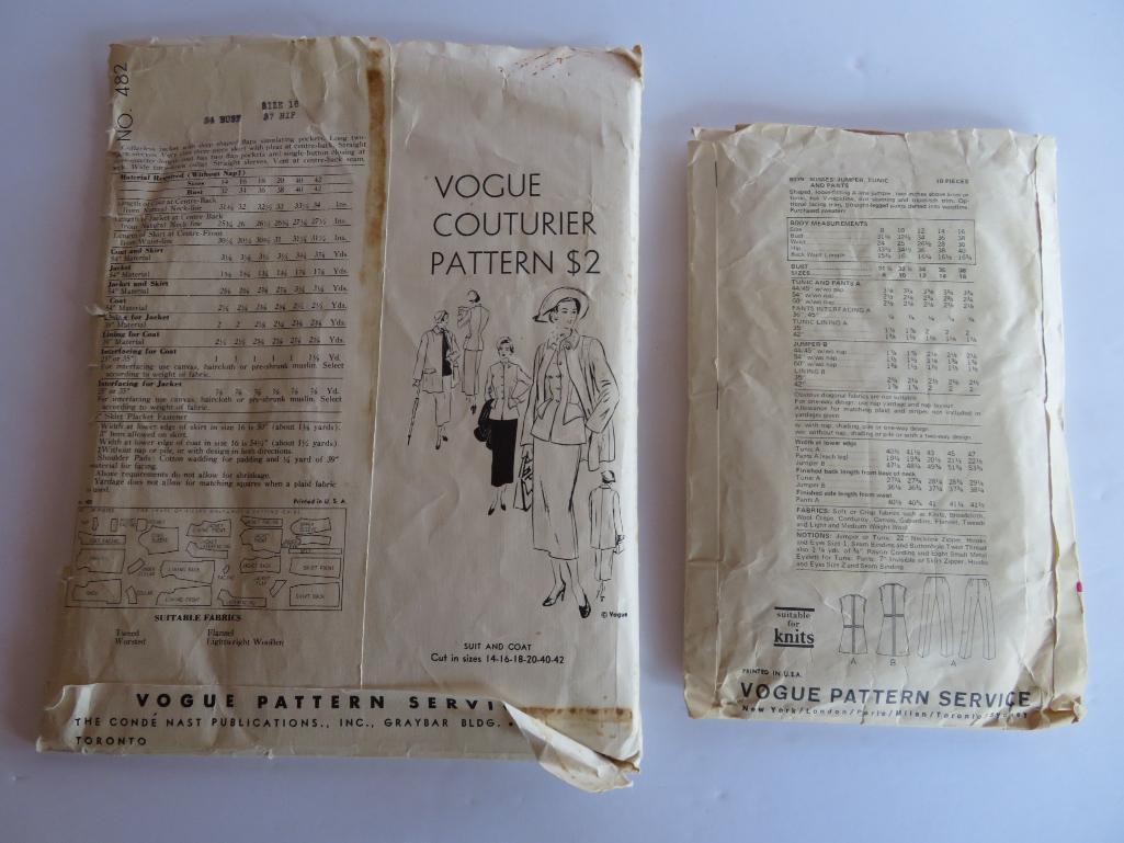 Vogue patterns and interesting Vogue pattern fashion books with material samples