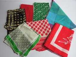 Assorted colored and patterned scarves, cotton and poly, rayon/silk