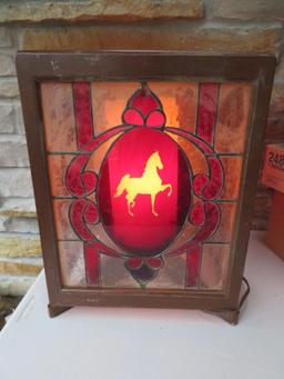 Lovely stainglass horse lamp, 13", working