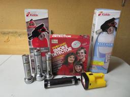 Fire extinguishers, flashlights and smoke detector