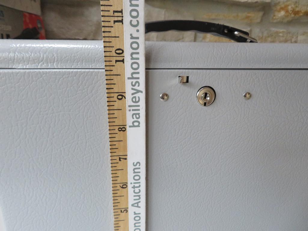 Three metal file boxes and fire safe