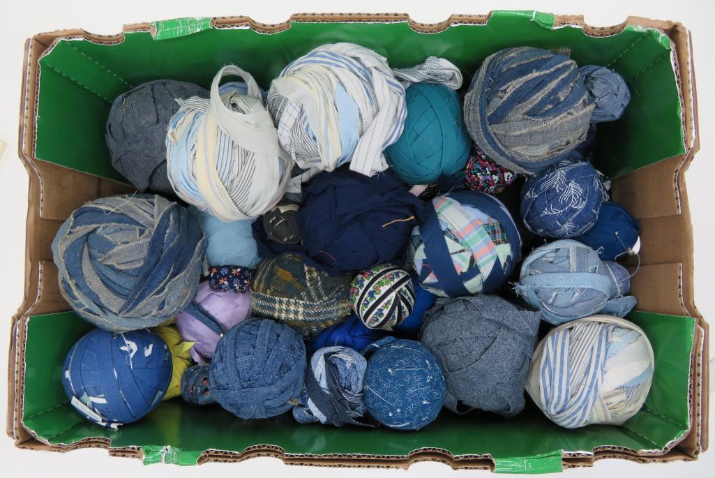 35 Farmhouse Rag Balls, 5" to 3 1/2" diameter