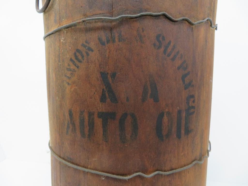 Wooden Auto Oil can, 21" tall and 13" diameter