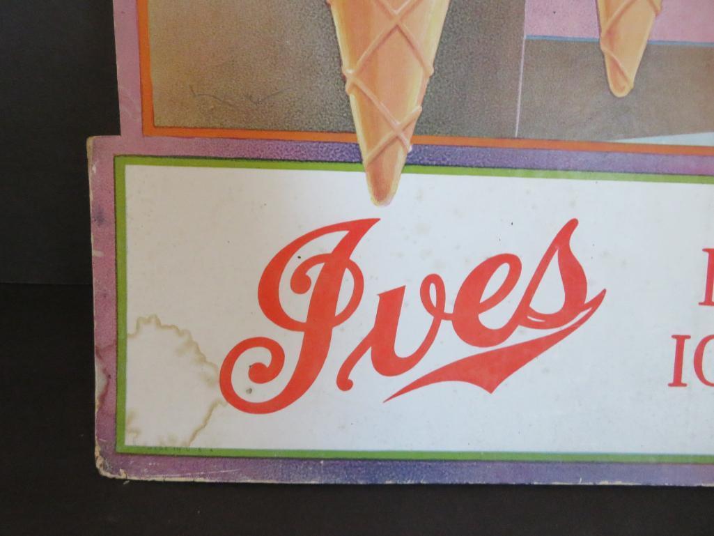 Ives Ice Cream cardboard sign, 14 1/2" x 20 1/2"