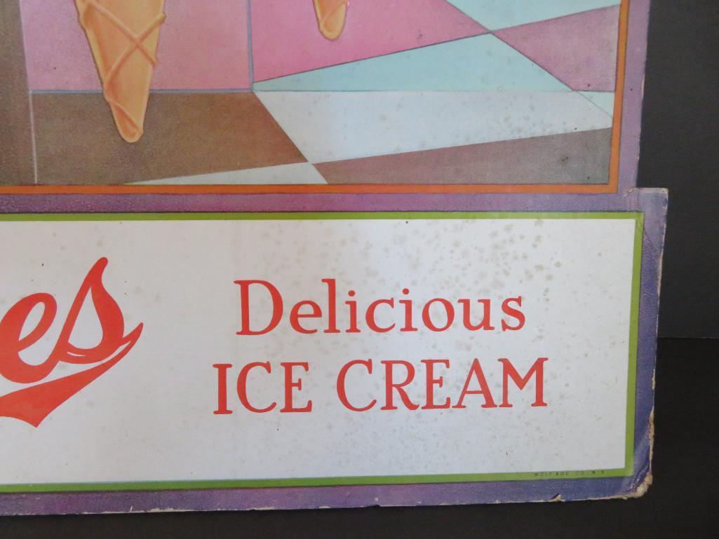 Ives Ice Cream cardboard sign, 14 1/2" x 20 1/2"