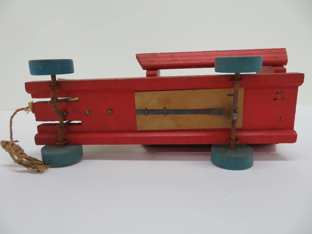 Vintage Fisher Price pull toy, Donald Duck Cart, 1951, 11"