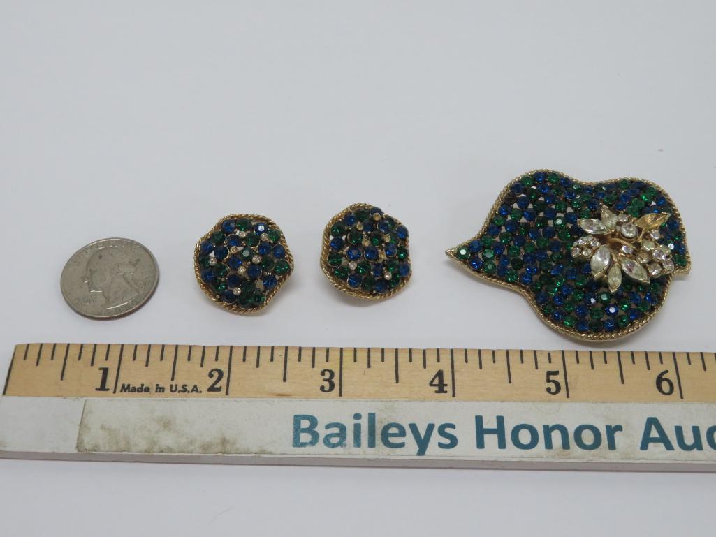 Multi colored pin and earring set, 2 1/2"