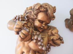 Plaster cherubs with grapes, 13"