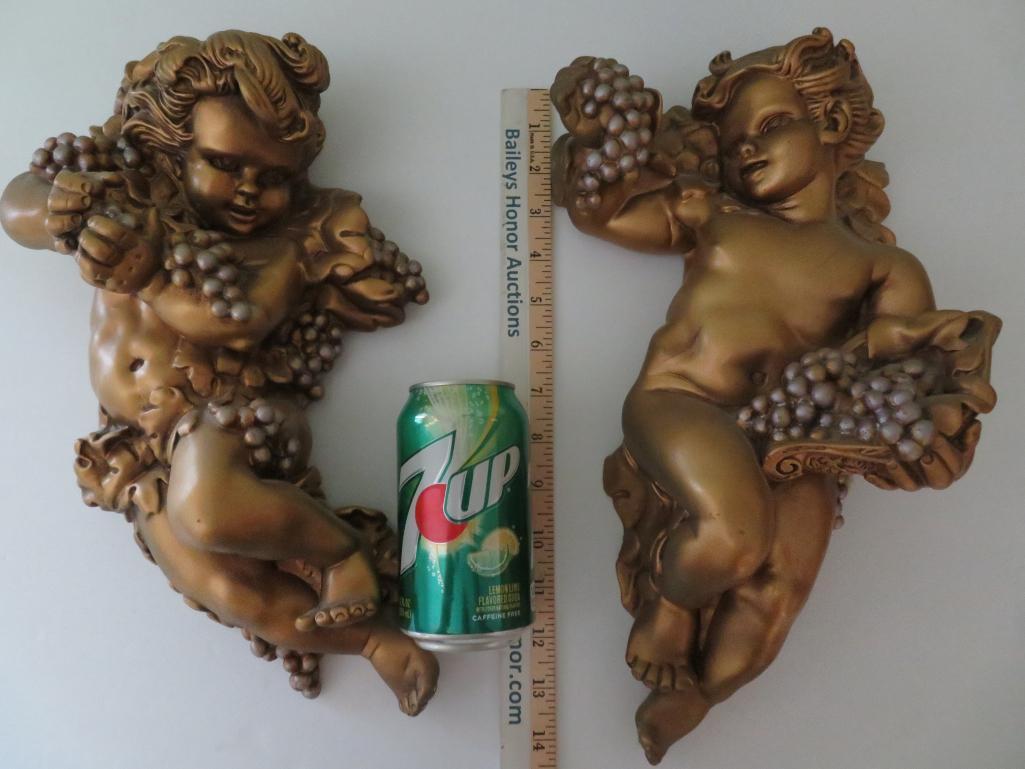 Plaster cherubs with grapes, 13"