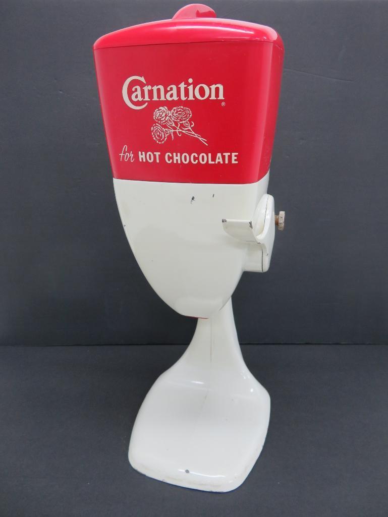 Carnation Hot Chocolate soda fountain counter top dispenser, 18", c 1950's