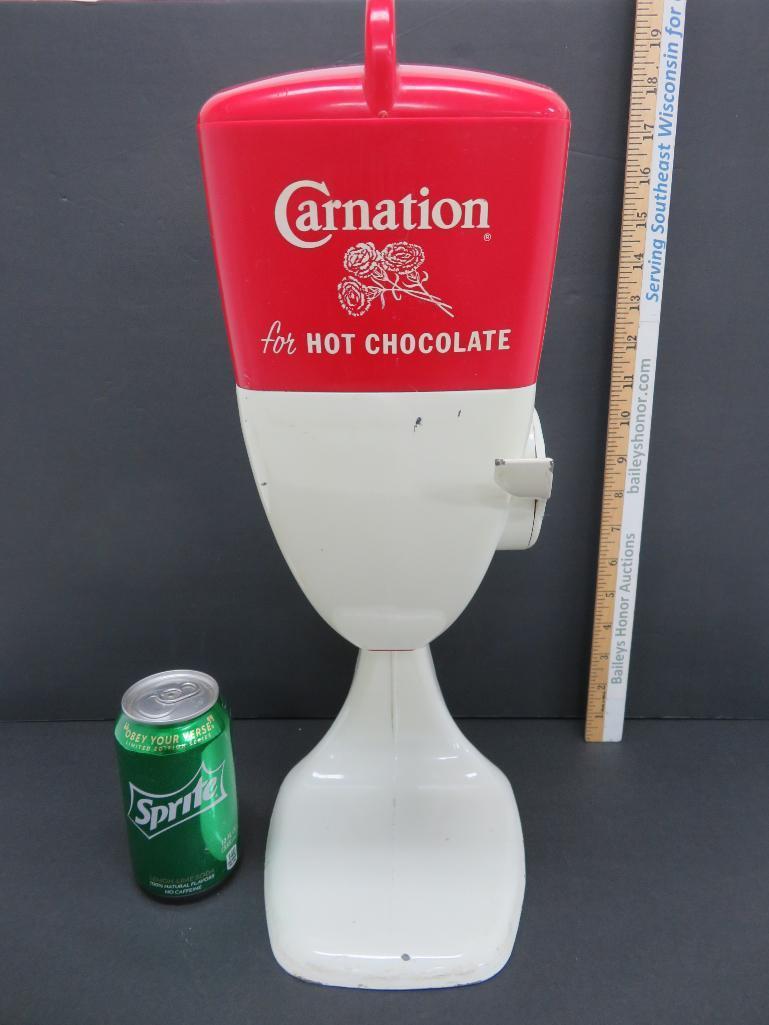 Carnation Hot Chocolate soda fountain counter top dispenser, 18", c 1950's