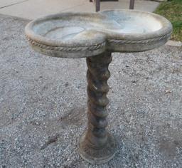 Interesting concrete birdbath, one piece, 32" tall and 22" wide