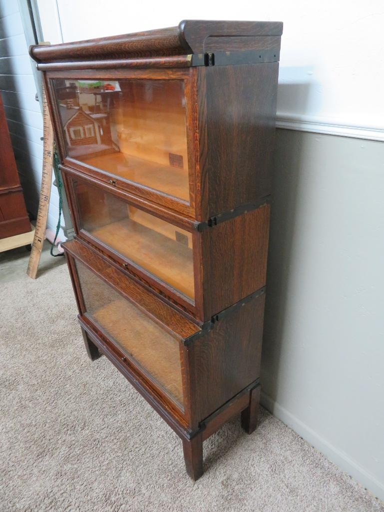 Three stack Globe Wernicke oak bookcase, step back sectional bookcase, 57"