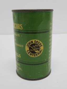 Vintage 1937 John Deere Tractors fuel barrel metal bank, 3 1/2"