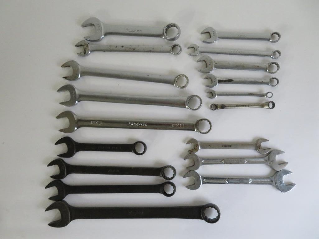 18 assorted Snap On combination wrenches, 5" to 12"