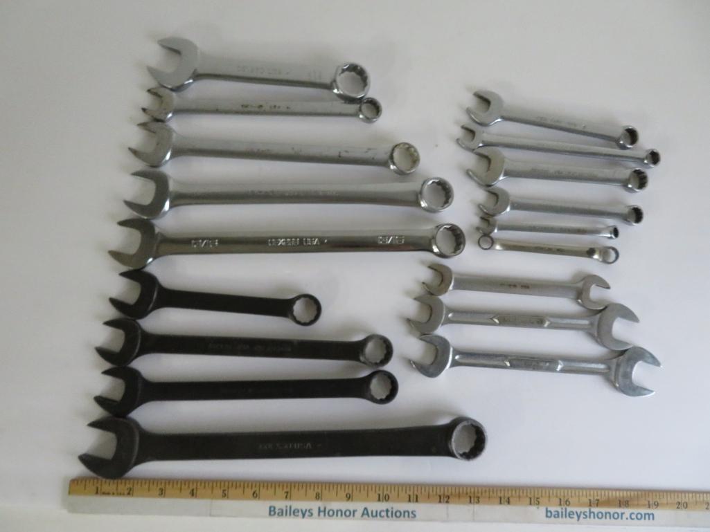 18 assorted Snap On combination wrenches, 5" to 12"
