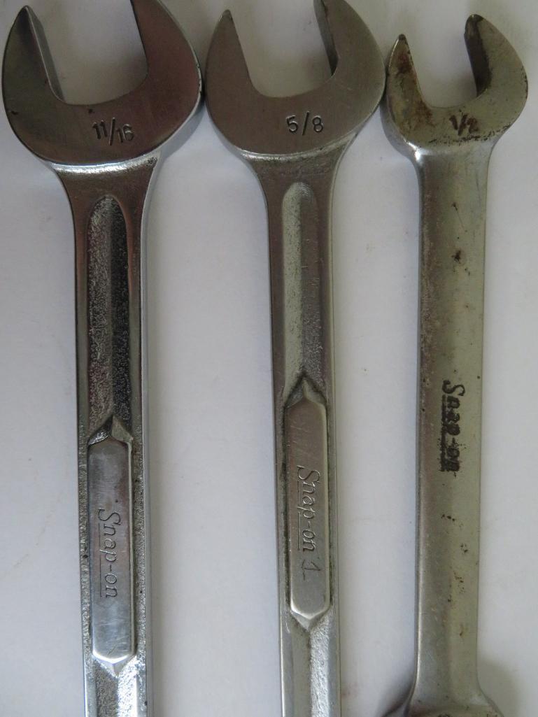 18 assorted Snap On combination wrenches, 5" to 12"