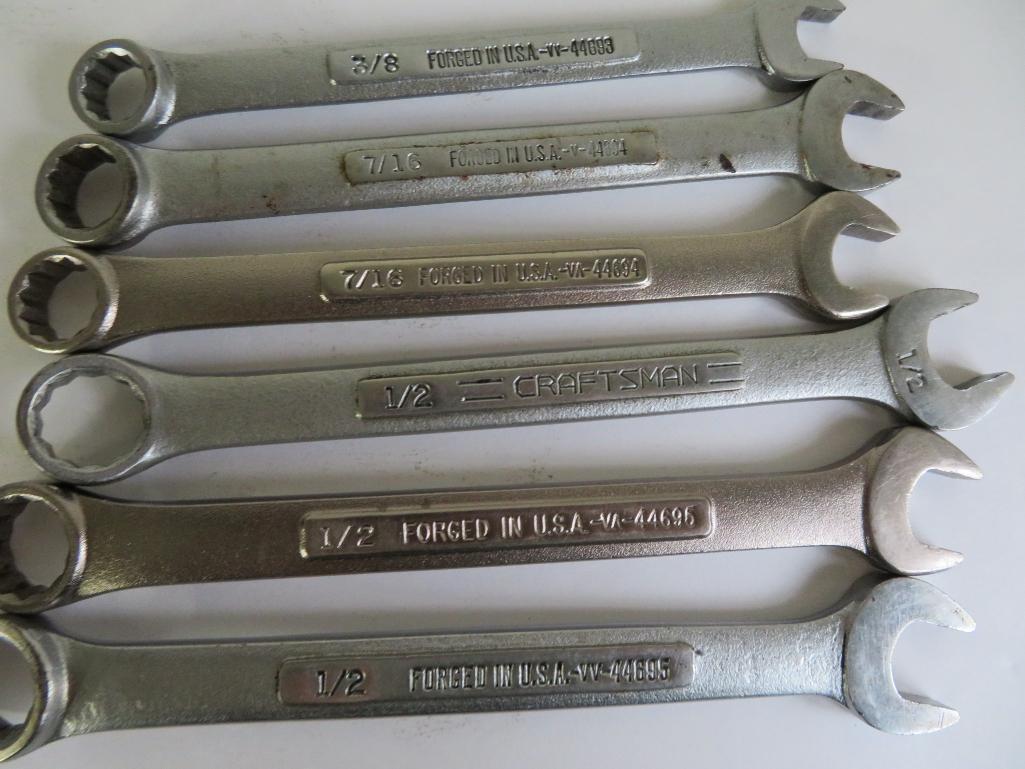 15 Craftsmen wrenches, box end, combination and open wrenches, Standard
