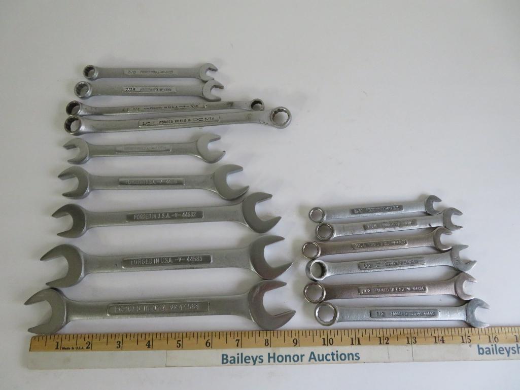 15 Craftsmen wrenches, box end, combination and open wrenches, Standard