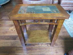 Slate and wood end table, 24" x 14", 24" tall